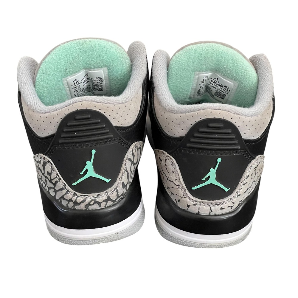 Jordan 3 Retro PS Green Glow Black Wolf Grey DM0966-031 Size 11C Kids Sneakers - Picture 3 of 14